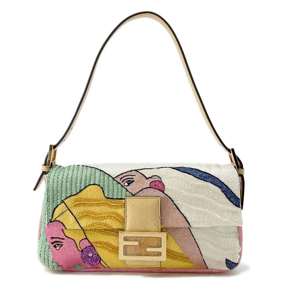 Fendi Antonio Lopez Embroidery Satin Python Shoul… - image 1